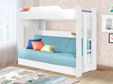 Двухъярусная кровать белая с диваном (блок независимых пружин)