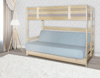 Двухъярусная кровать массив белая с диван-кроватью 80х190 с БНП